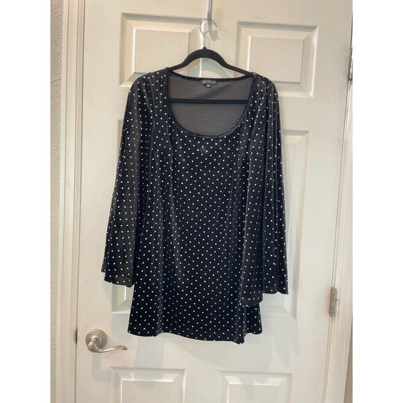 Unique Vintage Black Velevet Mini 60s Mod DressPolk Dots Bell Sleeve Sz M # - Picture 6 of 7